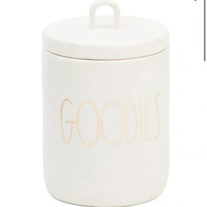 NIB! Rae Dunn white with gold GOODIES canister